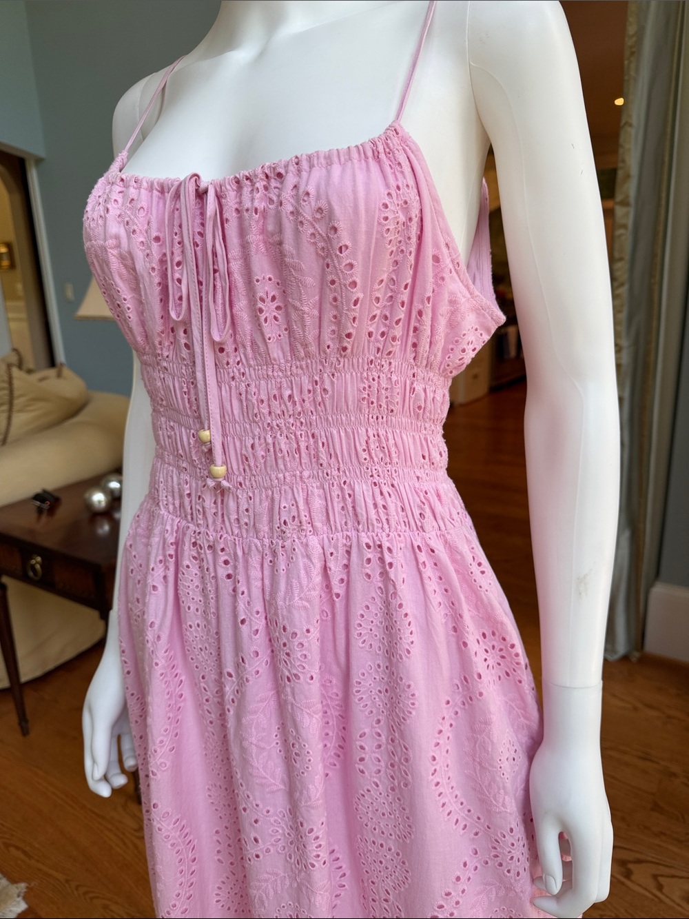 MELLODAY Pink Eyelet Maxi Dress with Smocked Bodice - Picture 2 of 13